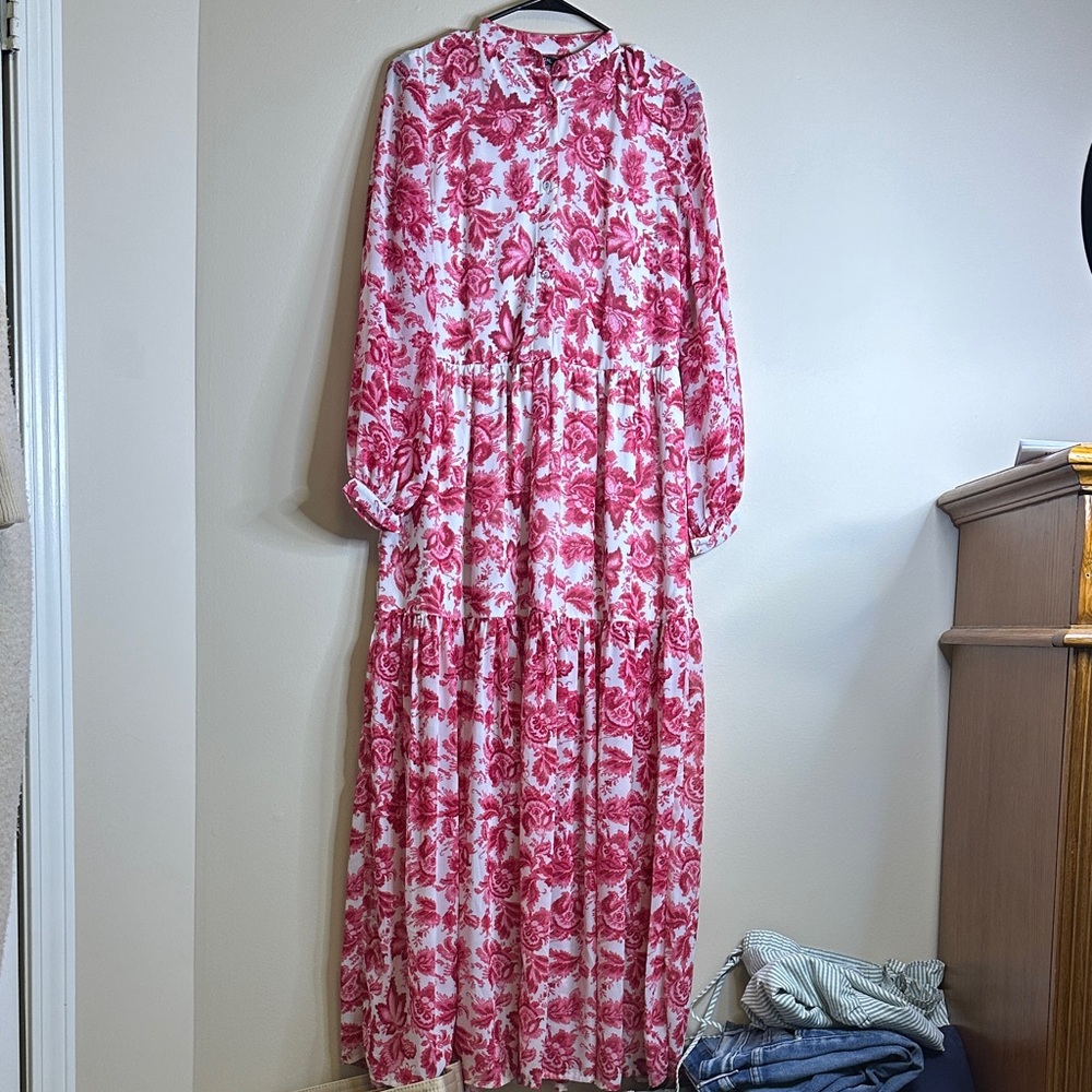 Nasty Gal Pink Floral Long Sleeve Dress